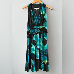 Evan Picone Green and Black Floral Sleeveless Stretch Tank Midi Dress Size 16